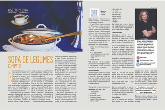 Página dupla da coluna Histórias Temperadas na revista Bem-Estar, com a receita de sopa de legumes com pato