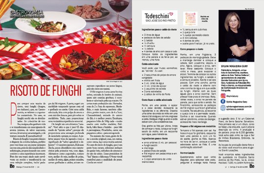 Página dupla da coluna Histórias Temperadas na revista Bem-Estar, com a receita de risoto de funghi