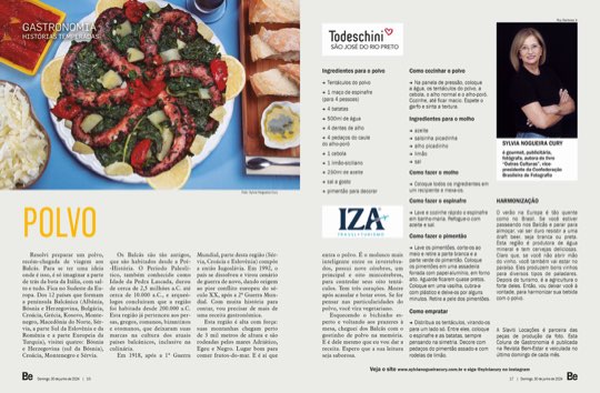 Página dupla da coluna Histórias Temperadas na revista Bem-Estar, com a receita de polvo