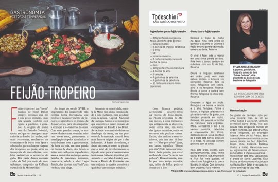 Página dupla da coluna Histórias Temperadas na revista Bem-Estar, com a receita de feijão-tropeiro