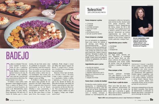 Página dupla da coluna Histórias Temperadas na revista Bem-Estar, com a receita de badejo