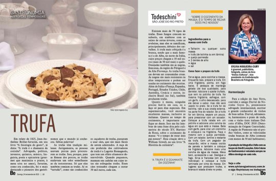 Página dupla da coluna Histórias Temperadas na revista Bem-Estar, com a receita de trufa