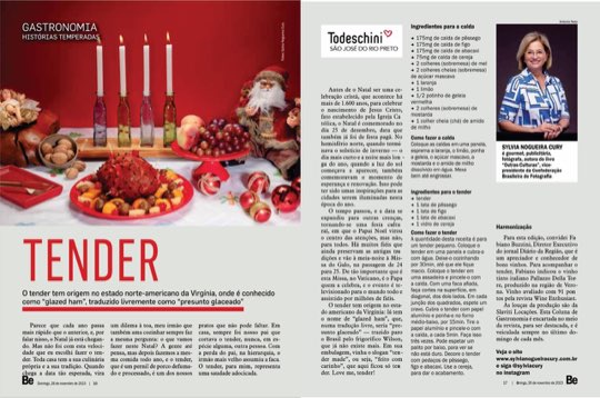 Página dupla da coluna Histórias Temperadas na revista Bem-Estar, com a receita de tender