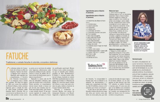 Página dupla da coluna Histórias Temperadas na revista Bem-Estar, com a receita de fatuche