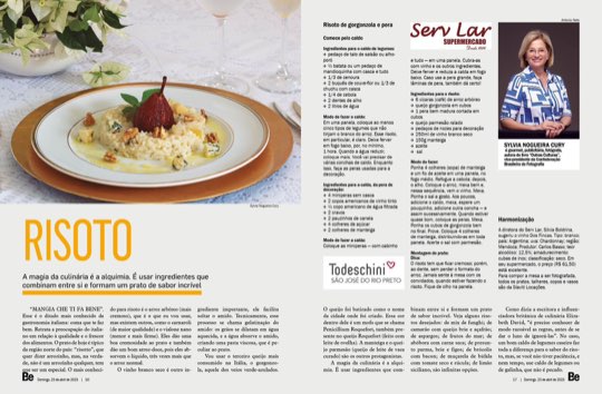 Página dupla da coluna Histórias Temperadas na revista Bem-Estar, com a receita de risoto